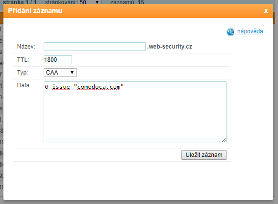 Inserting CAA record into DNS