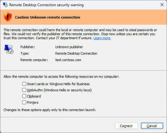 Unsigned RDP file