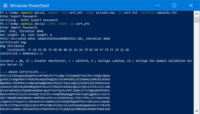 OpenSSL - export certifikátu do PFX