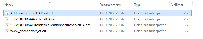 CRT soubory vystaveného SSL certifikátu